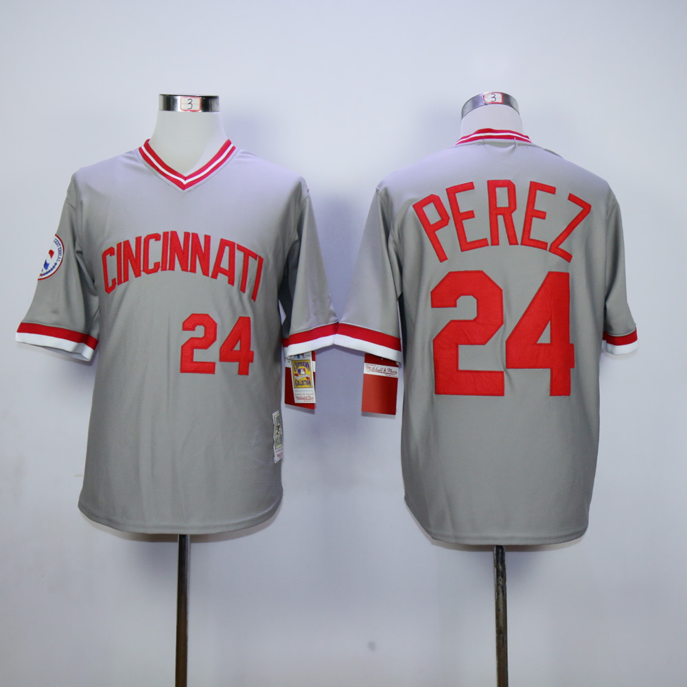 Men MLB Cincinnati Reds #24 Perez grey jerseys->cincinnati reds->MLB Jersey